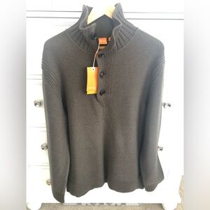 BOSS Men's Brown Zip-Style Mock Neck Sweater